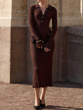 Contrast color Chanel style knitted elegant maxi dress