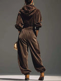 Vintage Brown Hoodie & Loose-Fitting Trousers Set (Includes Belt)