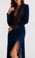 Maison Sauvage Long Western Dress – Fringe, Embroidery & Long Sleeves