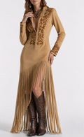 Maison Sauvage Long Western Dress – Fringe, Embroidery & Long Sleeves
