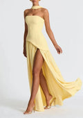 Strapless Slit Ribbon Maxi Dress