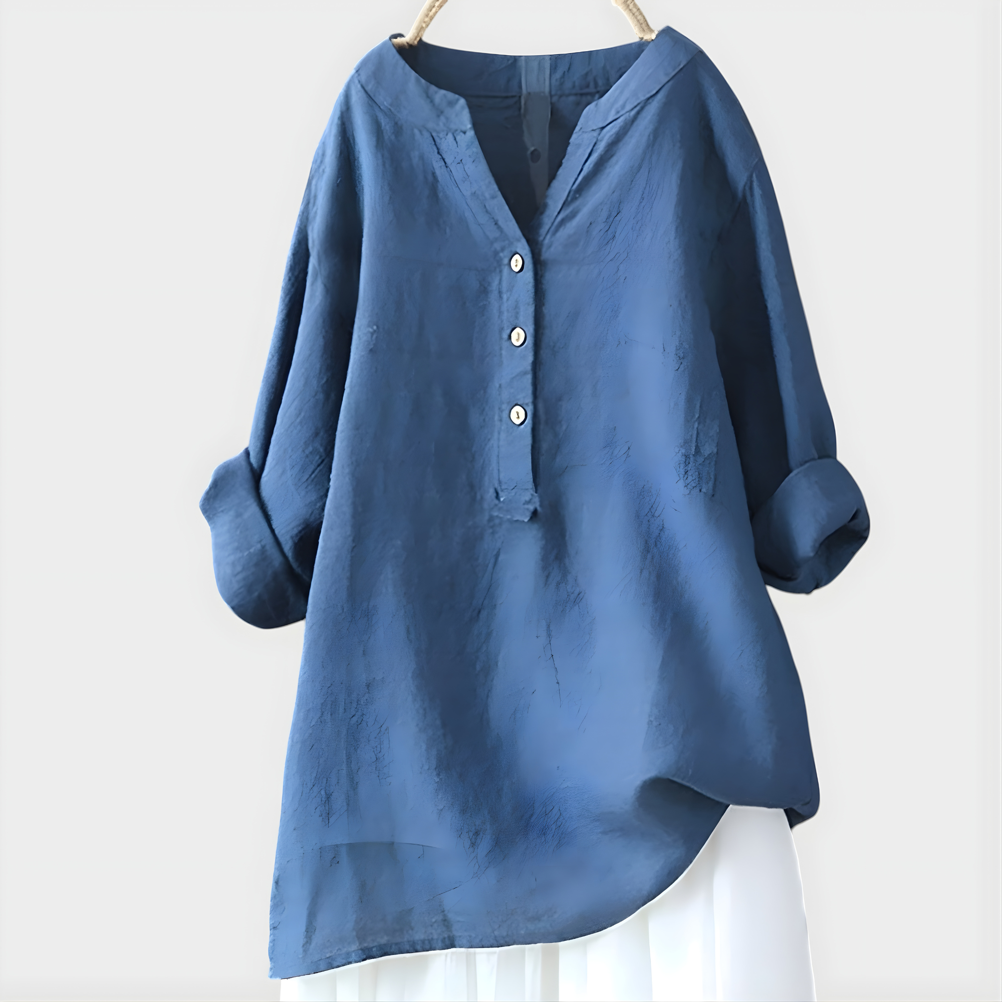 Veronica | Elegant Cotton-Linen V-Neck Blouse
