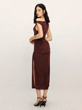 Drawstring Split Tank Midi Dress