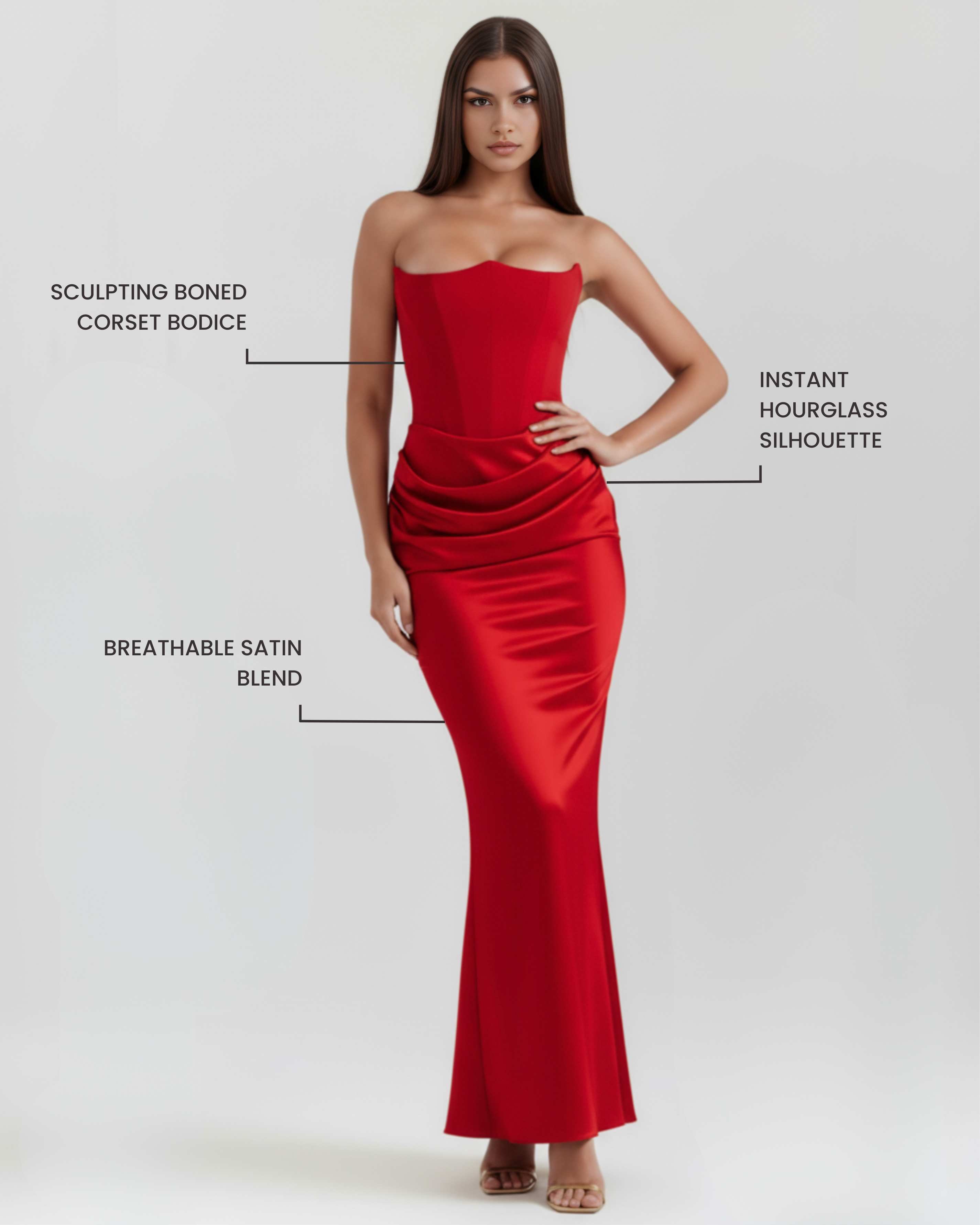 Rosalind Maxi Dress in Red showing back zip closure and elegant structured bodice — elspethandjune slow-fashion boutique