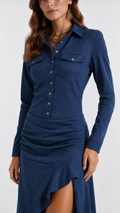 Vestido Feminino Saia Longa Assimétrica e Camisa Manga Longa em Camurça – Quimera