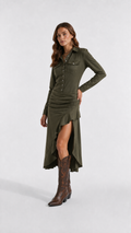 Vestido Feminino Saia Longa Assimétrica e Camisa Manga Longa em Camurça – Quimera