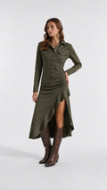 Vestido Feminino Saia Longa Assimétrica e Camisa Manga Longa em Camurça – Quimera