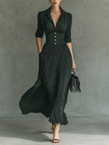 Elegant Pleated Lapel Maxi Dress