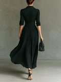 Elegant Pleated Lapel Maxi Dress