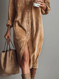Loose Corduroy Double Chest Pocket Single Breasted Midi Dress