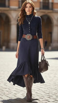 Vintage Suede-Look Mock Neck Mermaid Dress | Slim Fit
