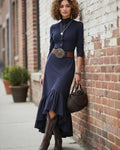 Vintage Suede-Look Mock Neck Mermaid Dress | Slim Fit