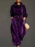 Vintage Brown Hoodie & Loose-Fitting Trousers Set (Includes Belt)