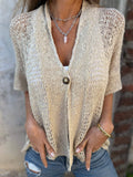 Tindra - V-Neck Hollow Out Knit Top