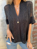 Tindra - V-Neck Hollow Out Knit Top