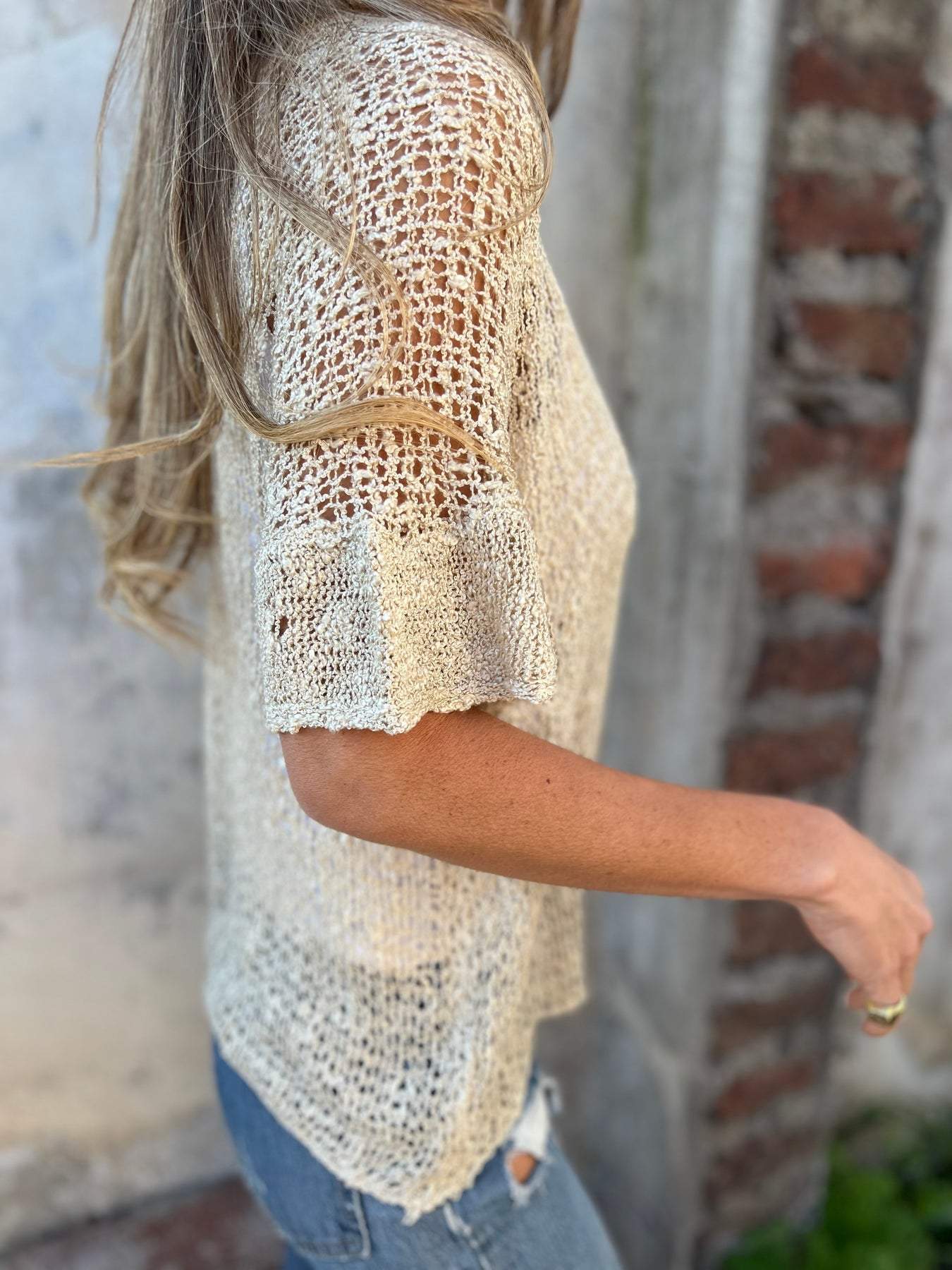 Tindra - V-Neck Hollow Out Knit Top