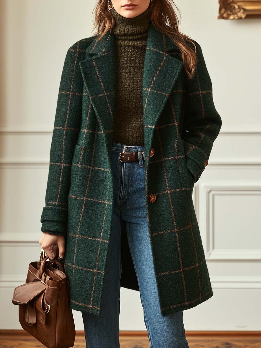 Retro Lapel Plaid Tweed Coat | Vintage Charm Meets Modern Power