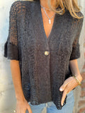 Tindra - V-Neck Hollow Out Knit Top