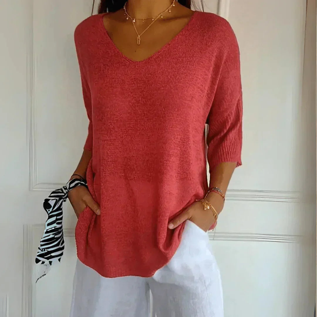 Fenella - Casual Solid Color Work Top