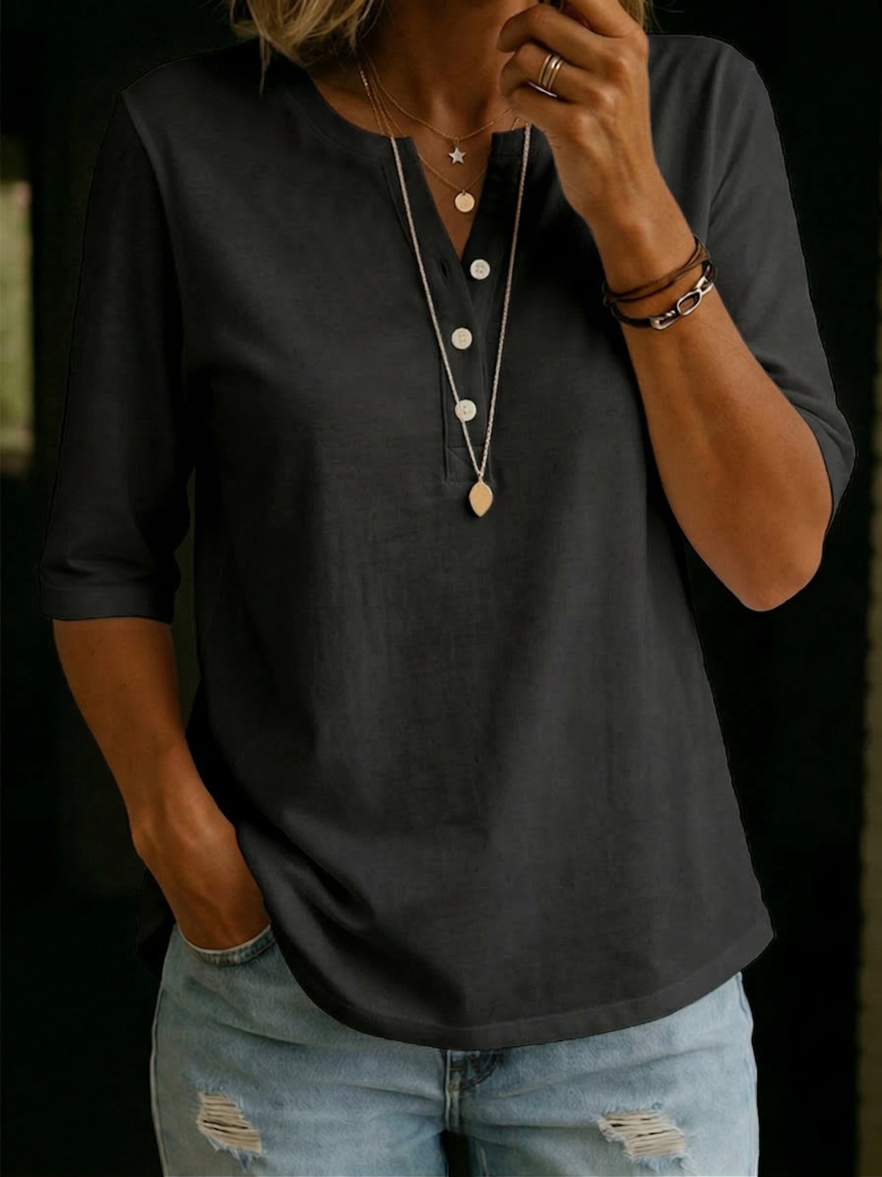 Camilla | The Organic Knit Heavy-Cotton Button Henley
