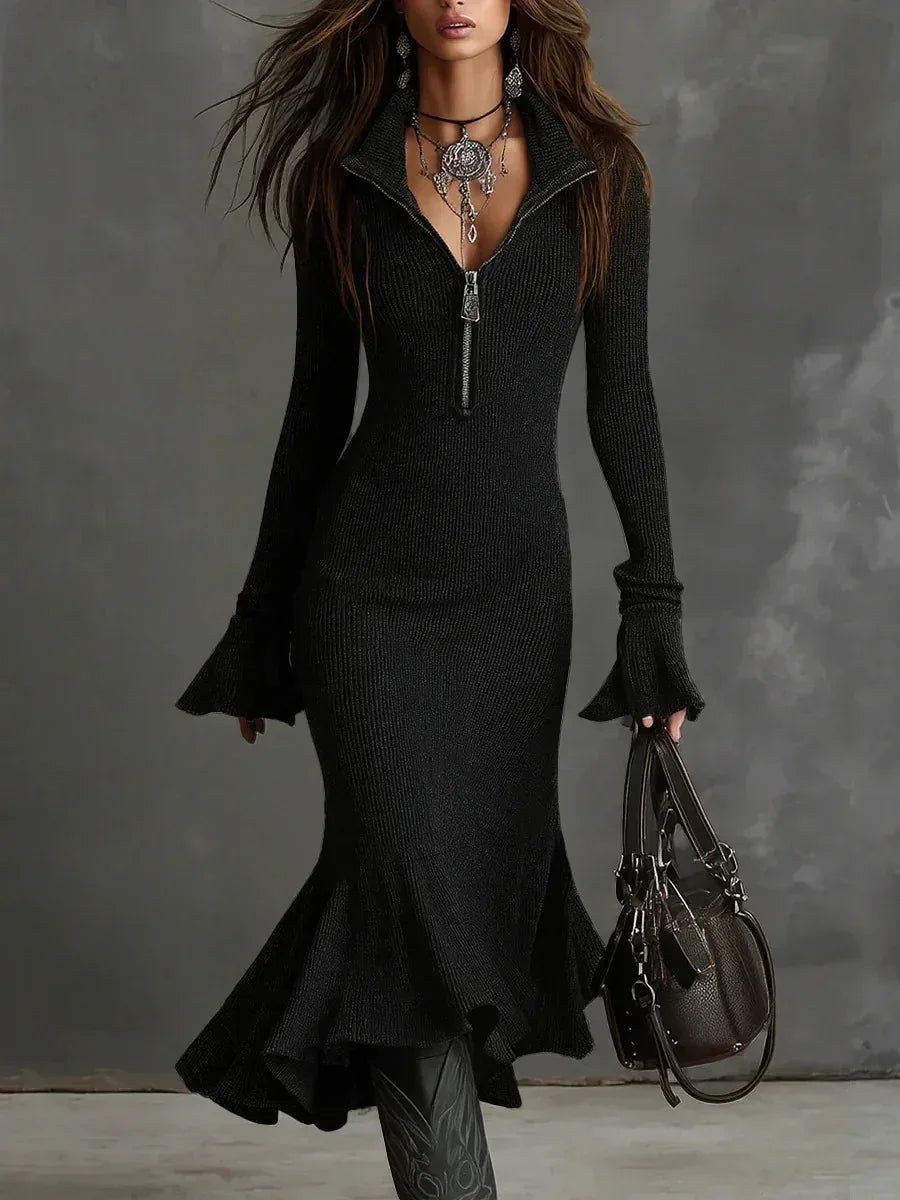 The Sienna Zip-Collar Ribbed Knit Dress