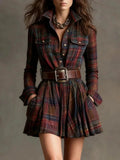 The Blaire Vintage Plaid Pleated Shirt Dress