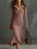 The Sienna Zip-Collar Ribbed Knit Dress